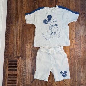 Disney Mickey Mouse Waffle Knit Short Sleeve T-Shirt and Shorts Set 5T